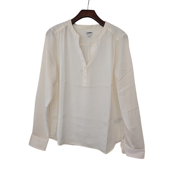 J. Crew Tops - J. Crew Shadow Striped Long Sleeve Popover Placket Blouse Size M Ivory NWT CE534